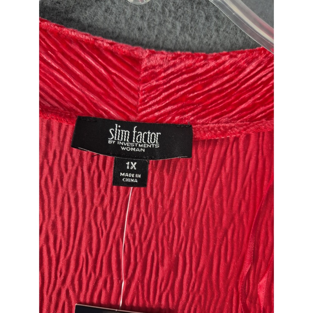 NEW Slim Factor by Investments 1X Textured Red Velvet Plisse Open Front Cardigan - Picture 6 of 10